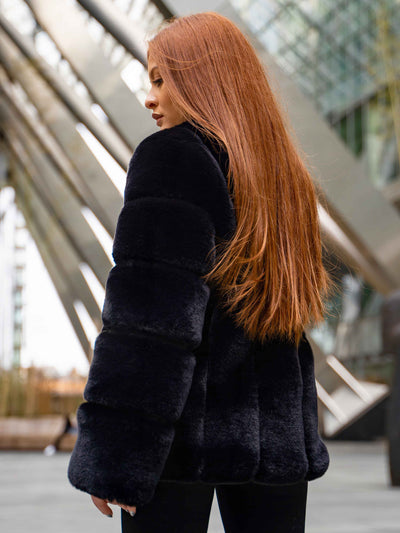 Furri, luxury, brand, british, girl, london, faux fur, coat, free from fur, ginger, designer, Duo coat, charcoal