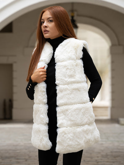 Furri, luxury, brand, british, girl, london, faux fur, coat, free from fur, ginger, designer, bubble gillet, cream