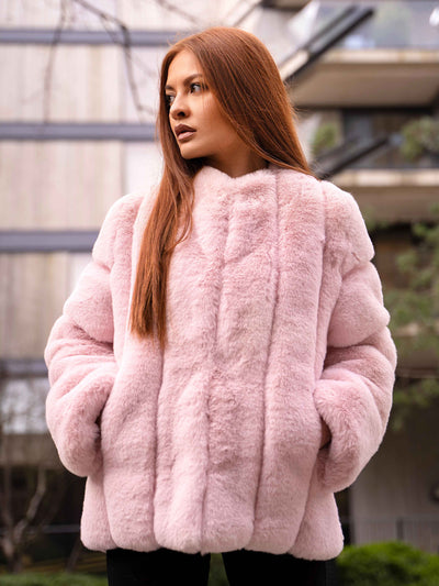 Furri, luxury, brand, british, girl, london, faux fur, coat, free from fur, ginger, designer, Duo coat, strawberry